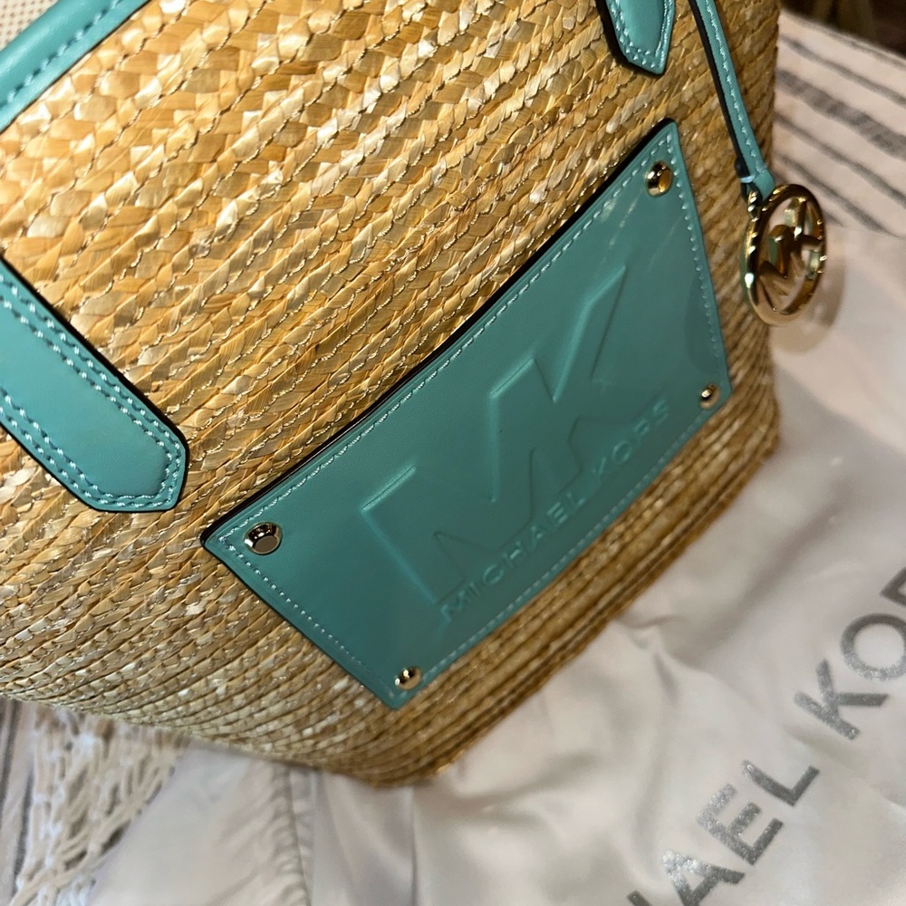 Michael Kors Tan and Green Tote Bag with Leather Trim - Picture 3 of 9